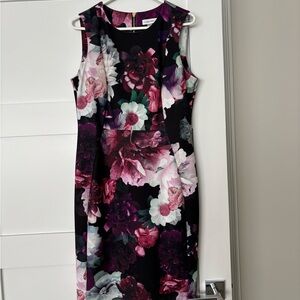 Calvin Klein Pink and White Sheath Midi Dress Sleeveless Crew Neck